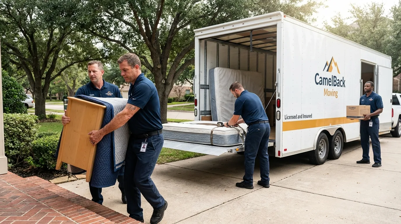 Crew loading residential truck for cross-state move from Vernon, NY